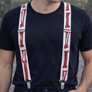 Novelty Print Suspenders Adult Costume Cosplay Halloween‎ Skull Bones White OS